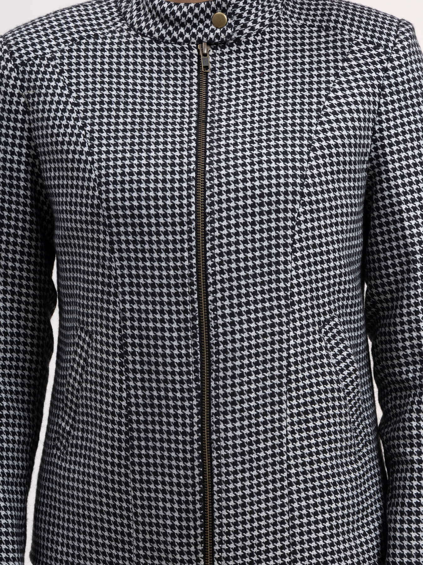 Wool Blend Houndstooth Jacket - Black