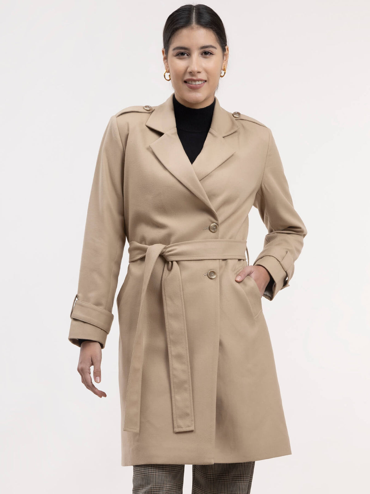Double Breasted Long Trench - Beige