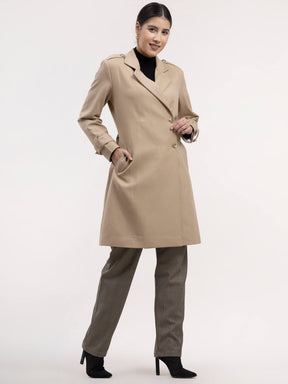 Double Breasted Long Trench - Beige