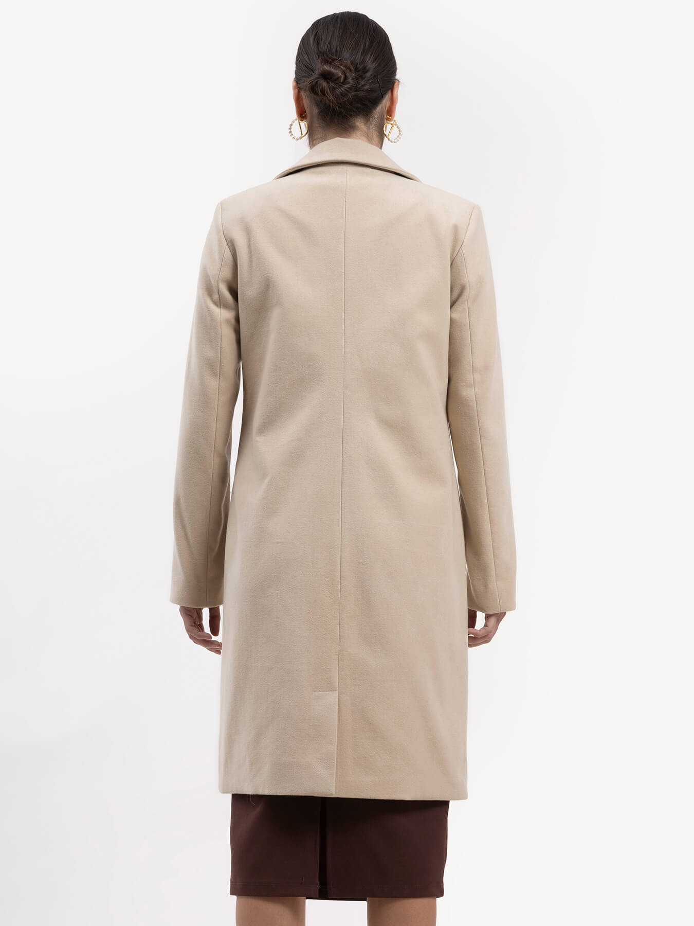 Wool Blend Long Overcoat - Beige