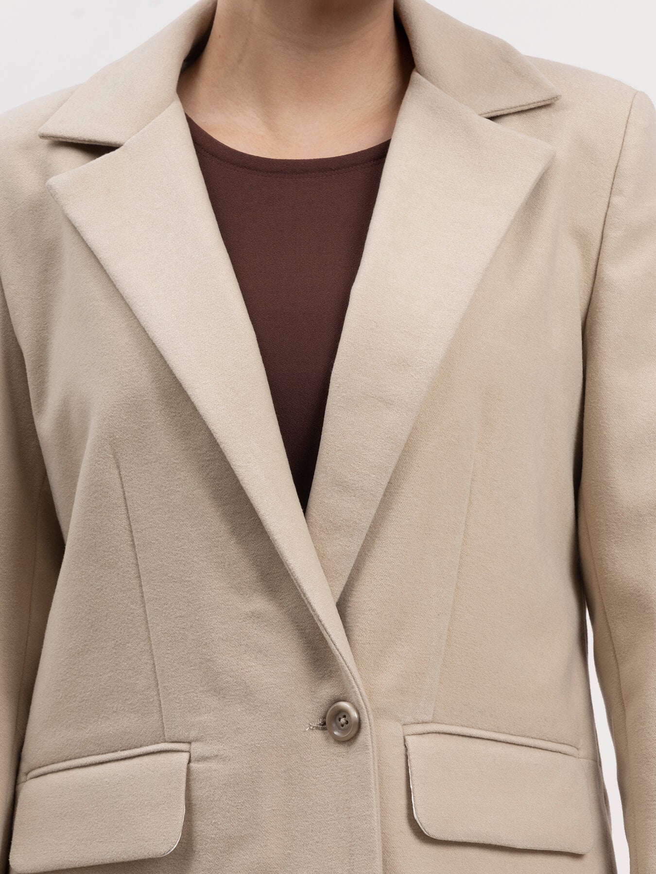 Wool Blend Long Overcoat - Beige