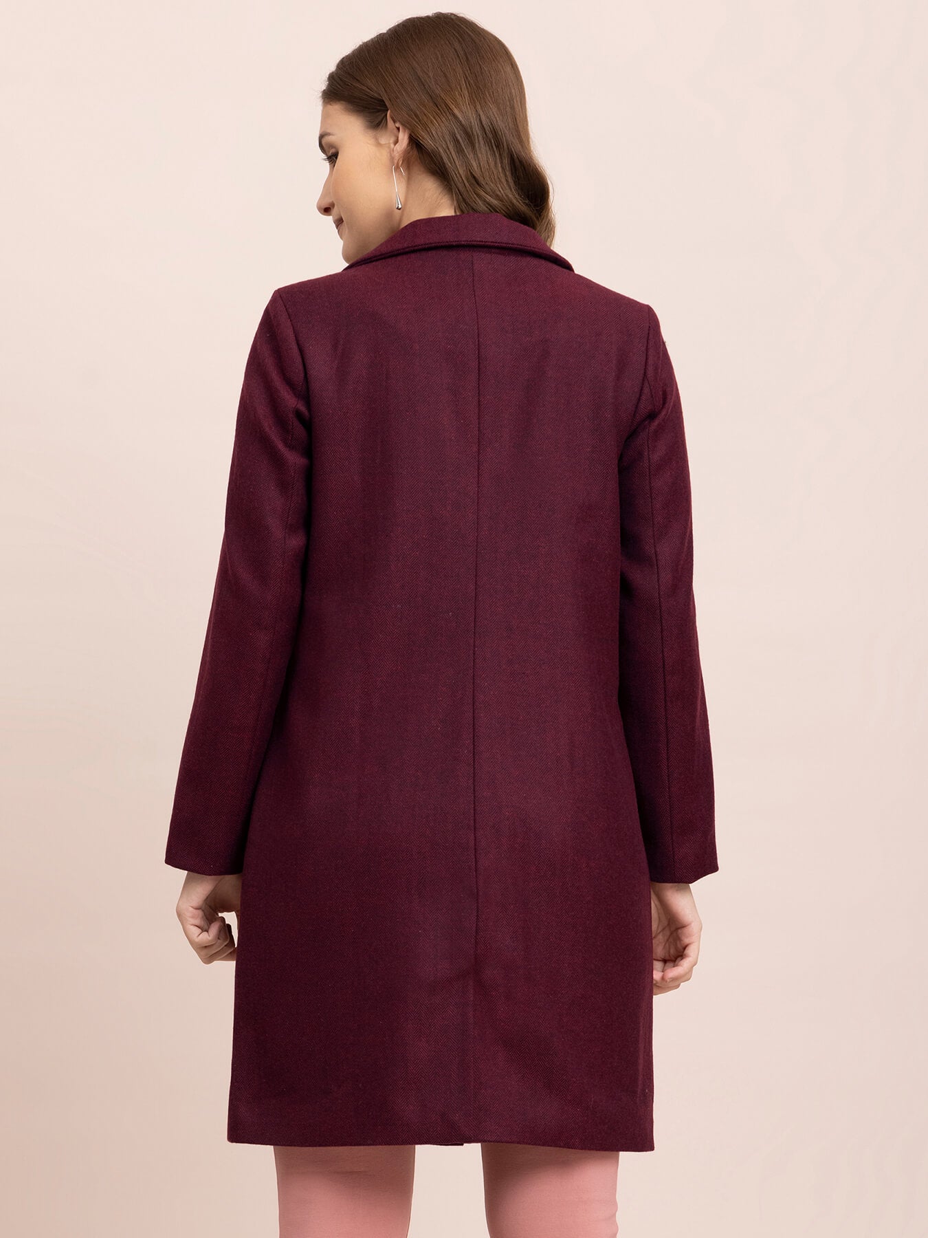 Wool Blend Long Overcoat - Maroon
