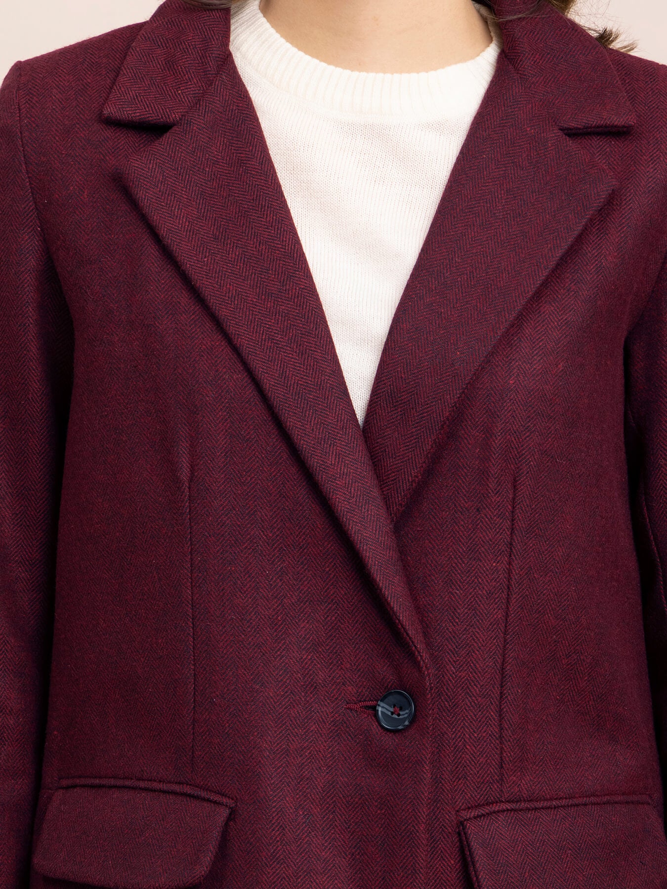 Wool Blend Long Overcoat - Maroon