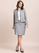 Checkered Round Neck Jacket - Grey| Formal Jackets