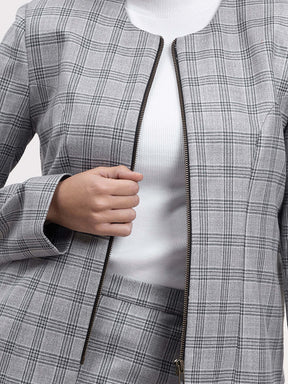 Checkered Round Neck Jacket - Grey| Formal Jackets