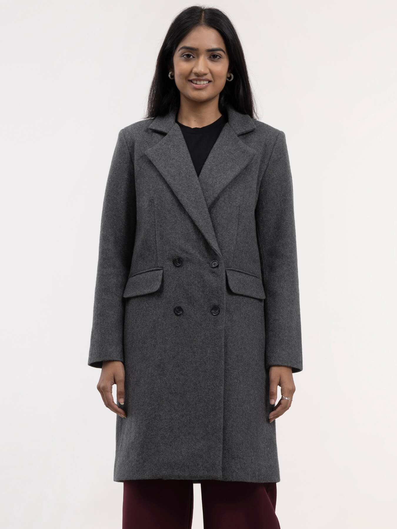 Wool Blend Double Breasted Jacket - Grey