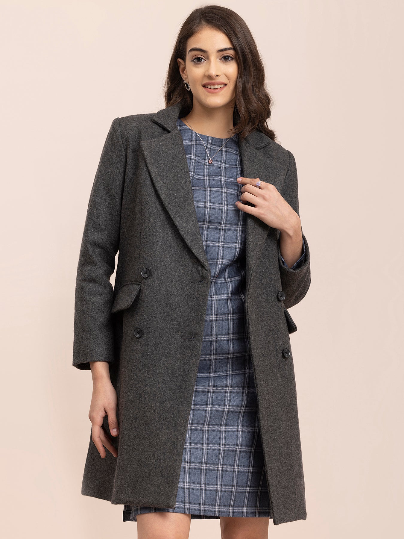 Wool Blend Double Breasted Jacket - Grey