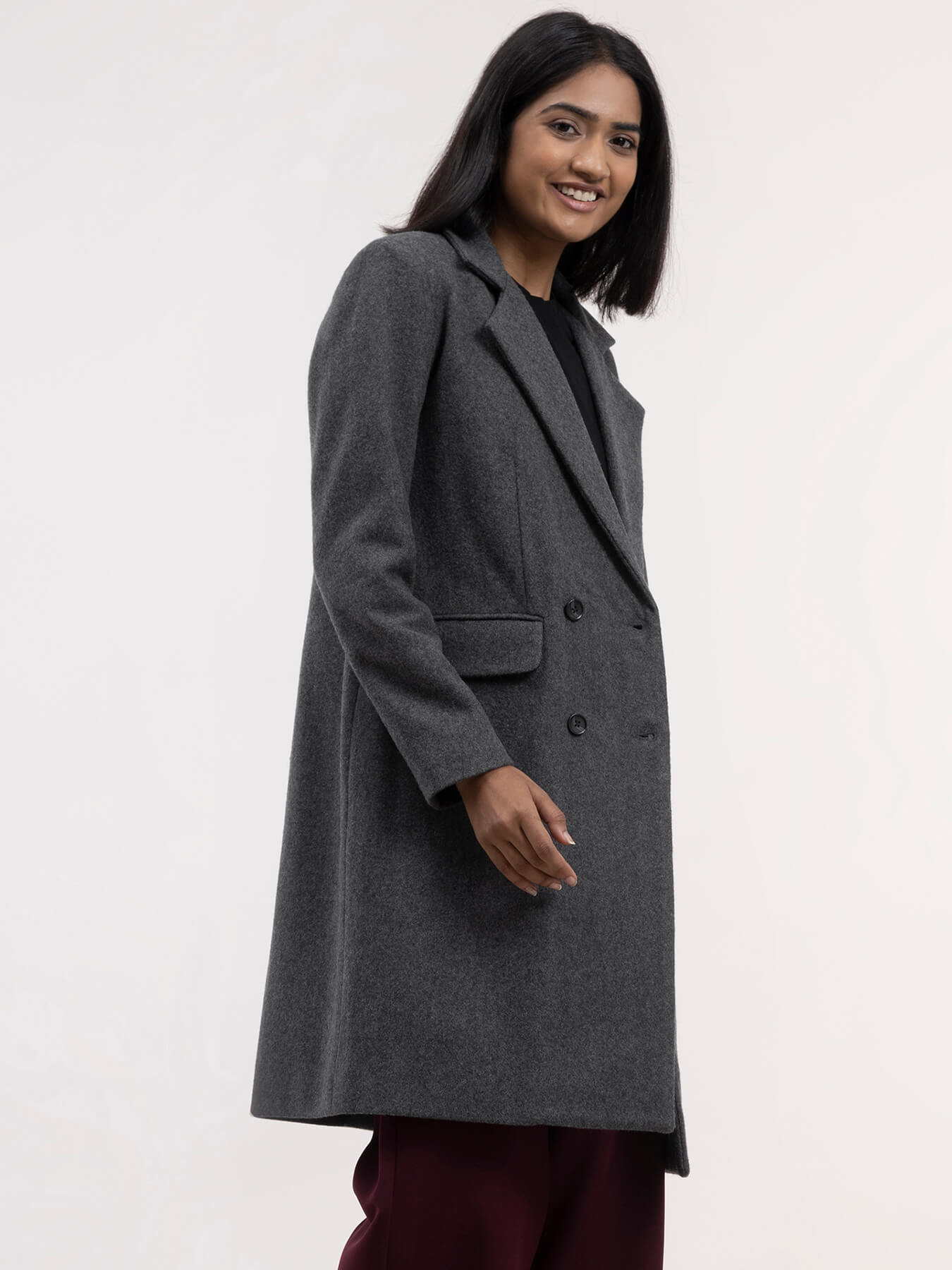 Wool Blend Double Breasted Jacket - Grey