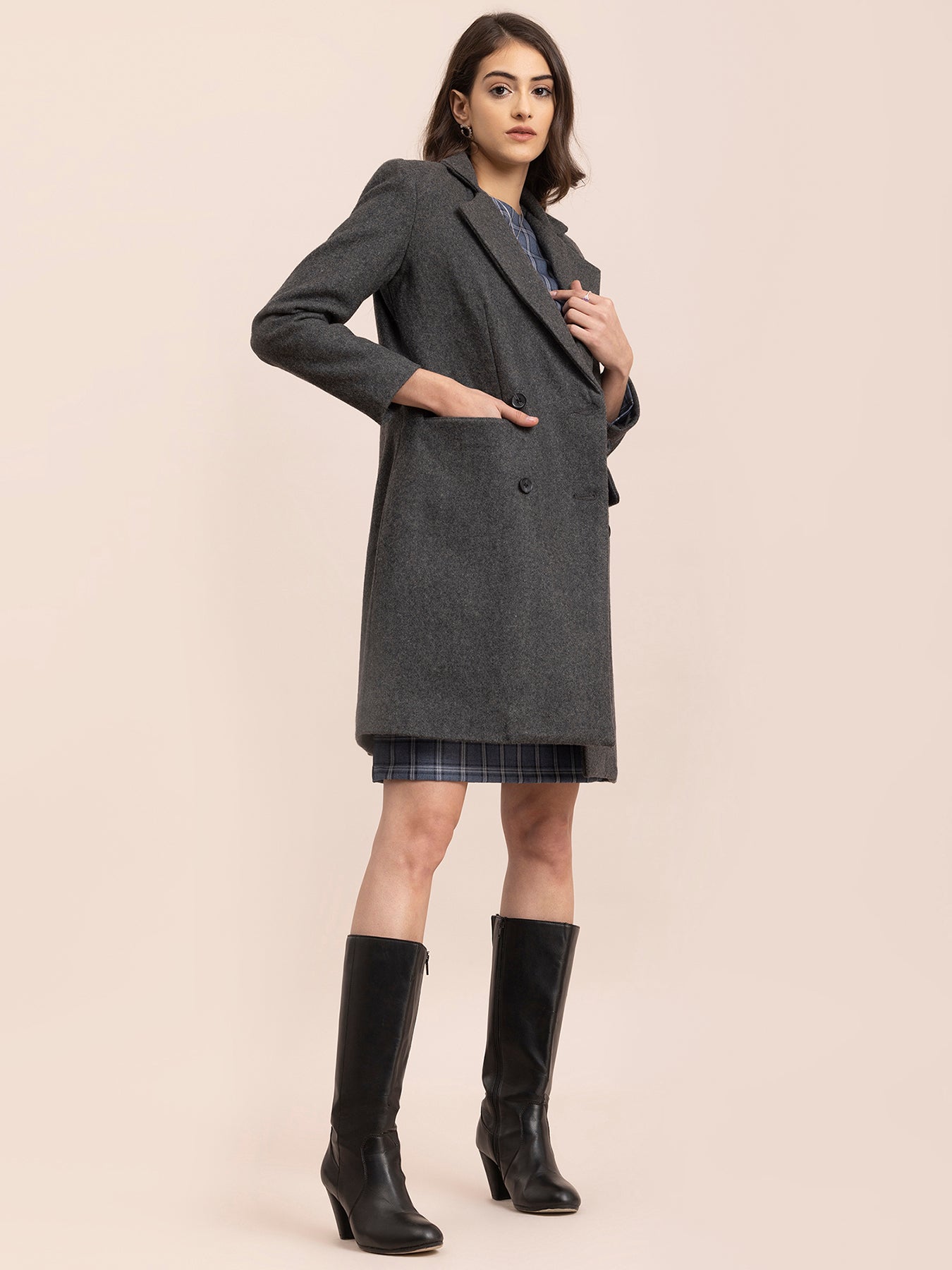 Wool Blend Double Breasted Jacket - Grey