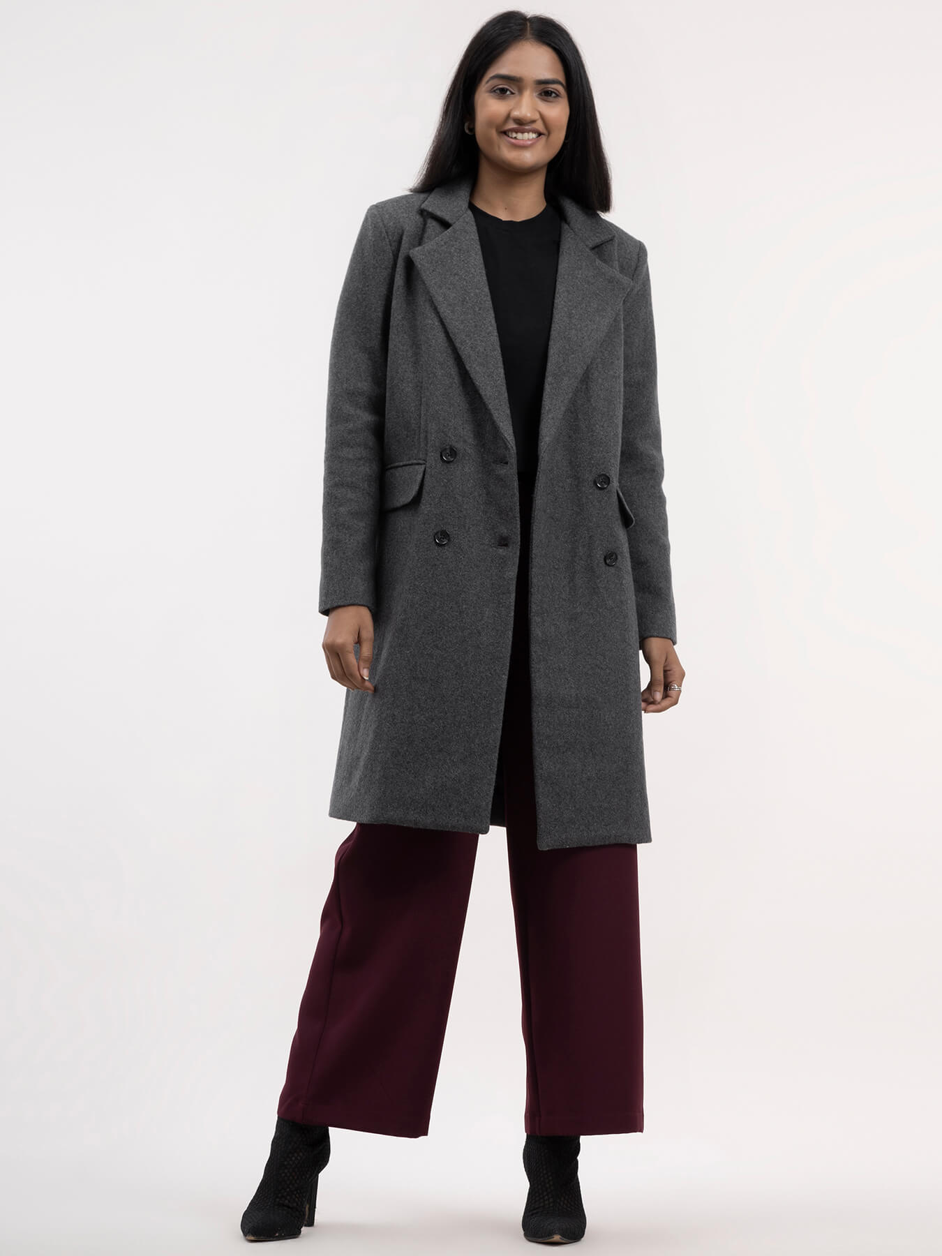 Wool Blend Double Breasted Jacket - Grey