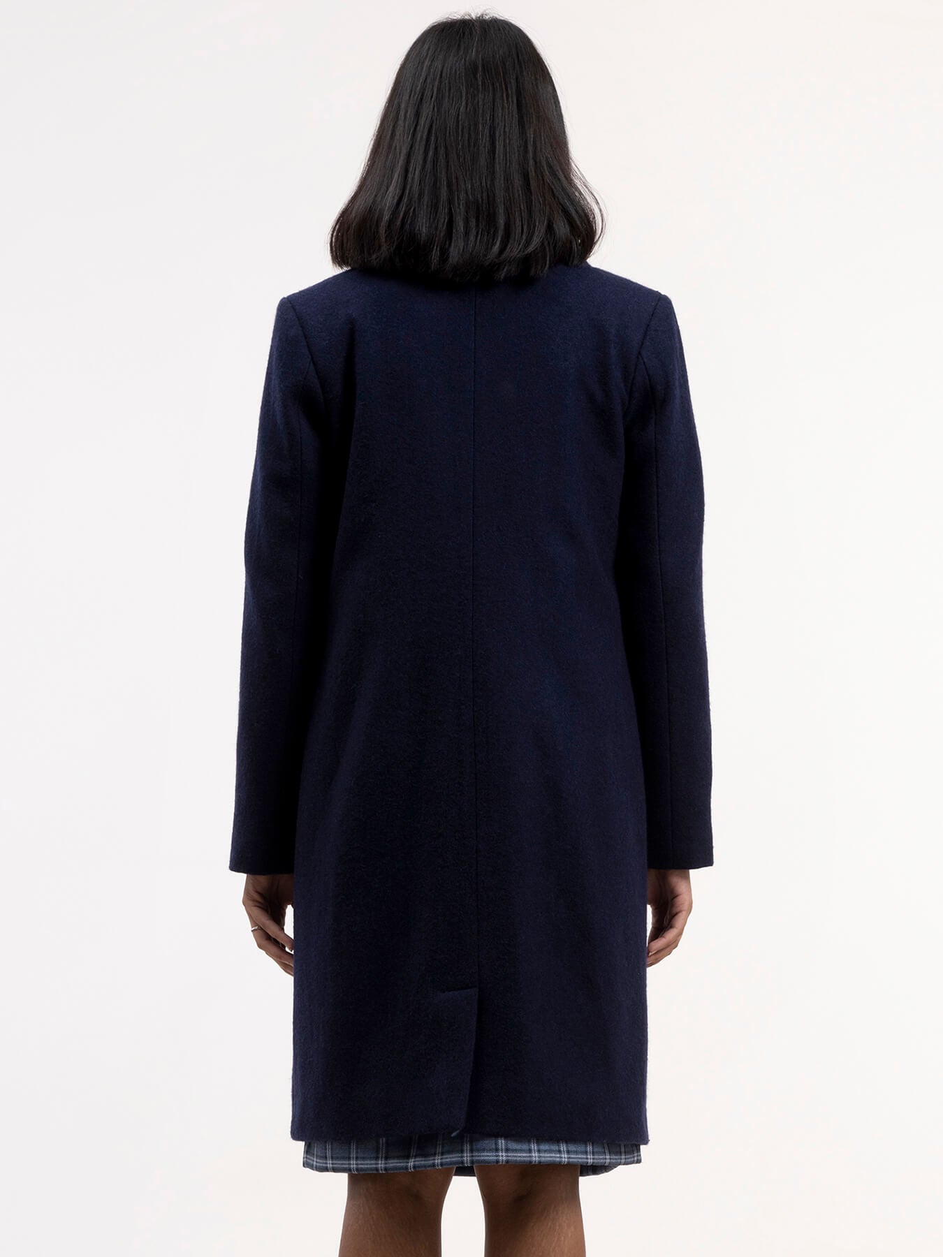 Wool Blend Double Breasted Coat - Navy Blue