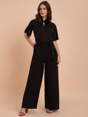 Wide Legged Bell Sleeves Jumpsuit - Black