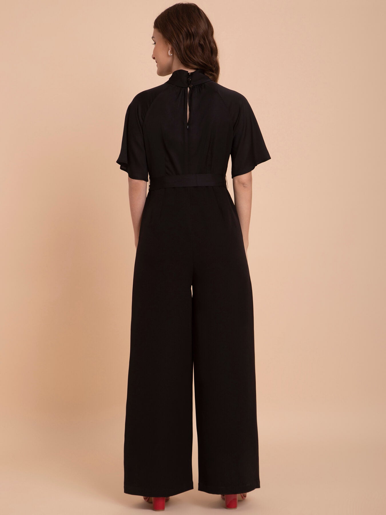 Wide Legged Bell Sleeves Jumpsuit - Black