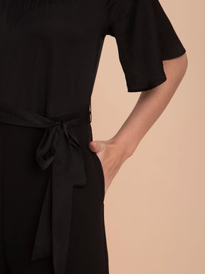 Wide Legged Bell Sleeves Jumpsuit - Black