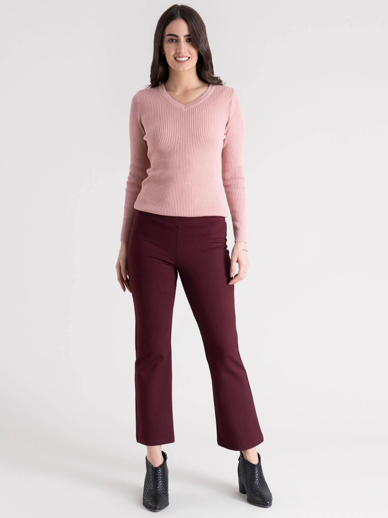 V-Neck Rib Sweater - Pink