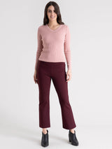 V-Neck Rib Sweater - Pink