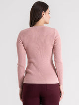 V-Neck Rib Sweater - Pink