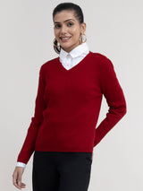 LivSoft V Neck Rib Sweater - Red