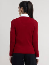 LivSoft V Neck Rib Sweater - Red