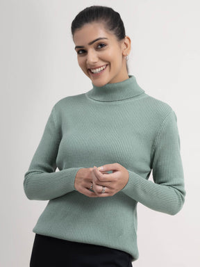 LivSoft Turtle Neck Ribbed Sweater - Sap Green