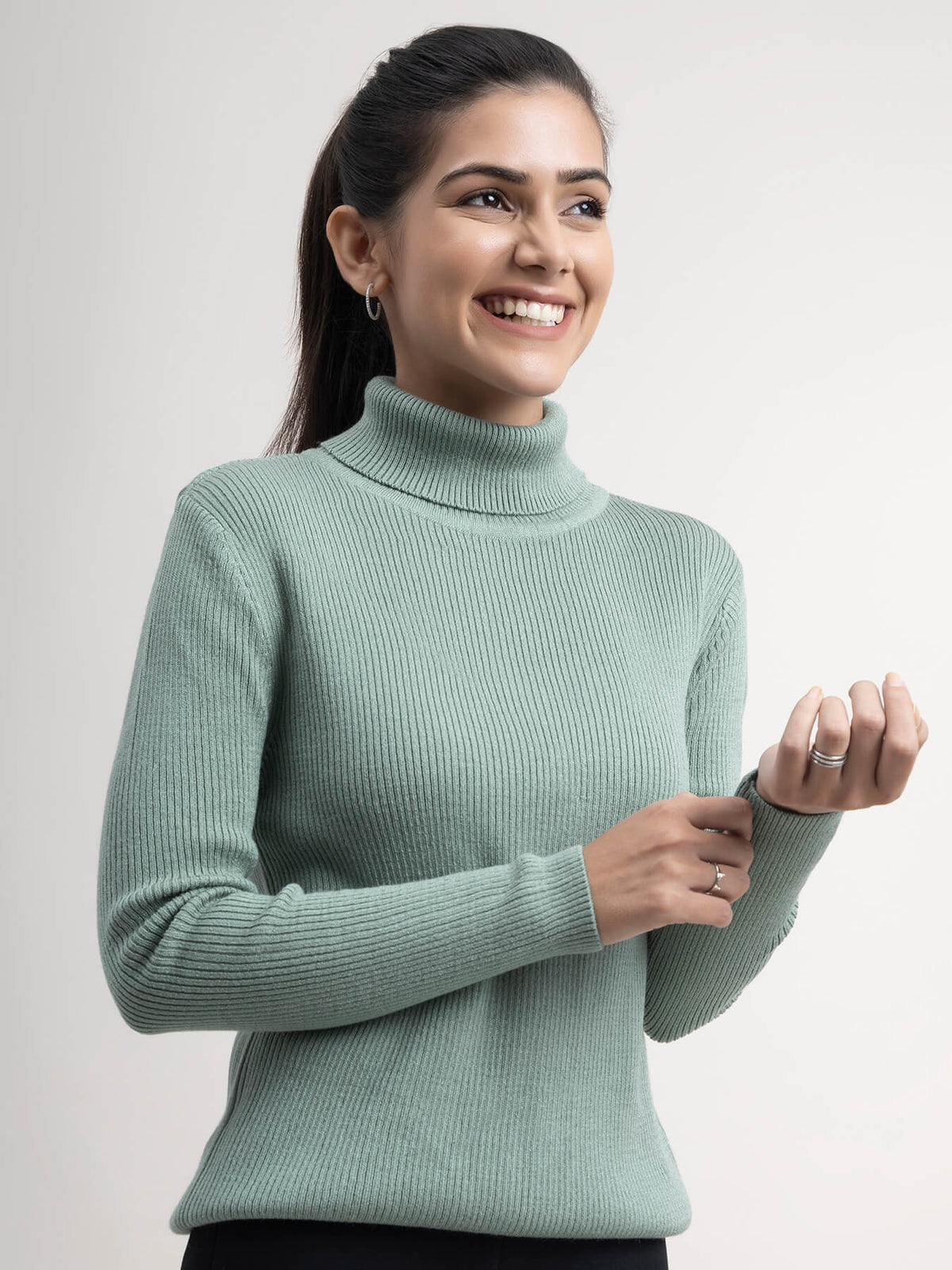 LivSoft Turtle Neck Ribbed Sweater - Sap Green