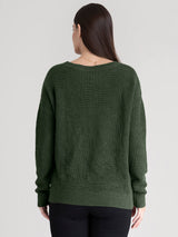 Round Neck Drop Shoulder Knit Sweater - Olive