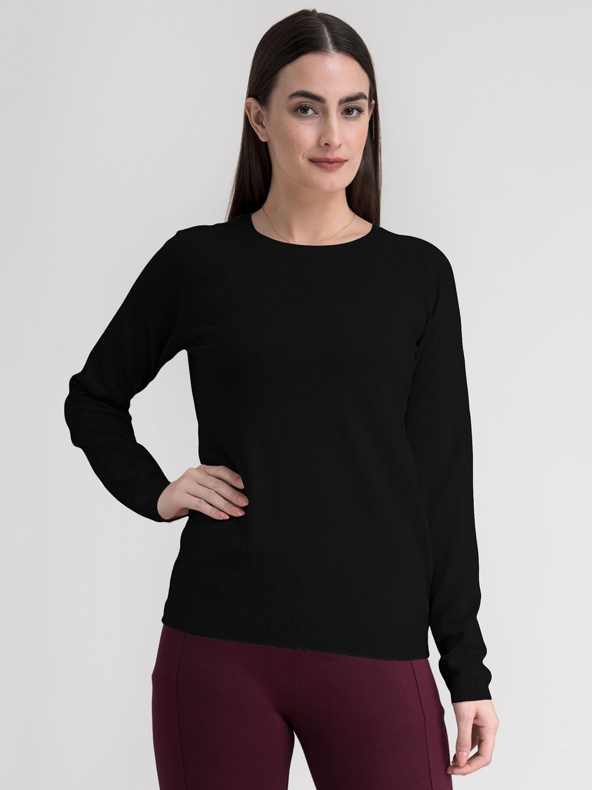 Raglan Sleeve Knit Sweater - Black