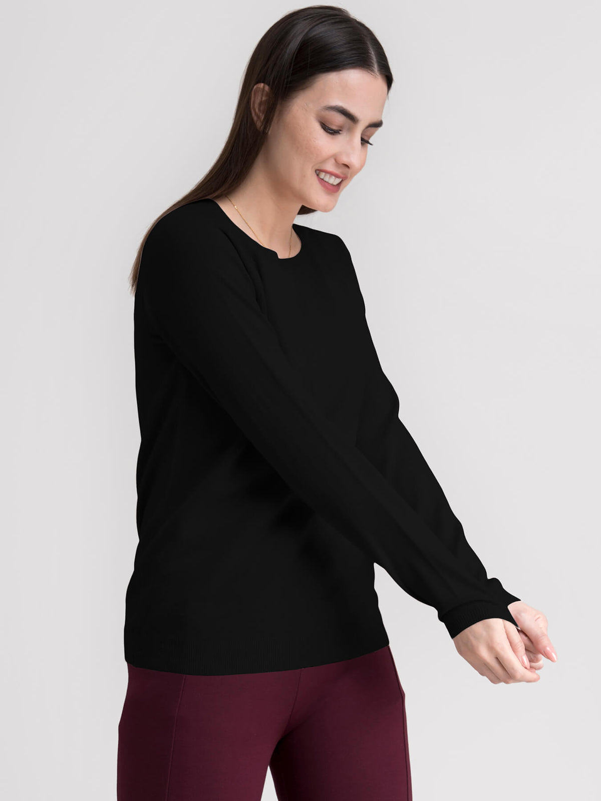 Raglan Sleeve Knit Sweater - Black