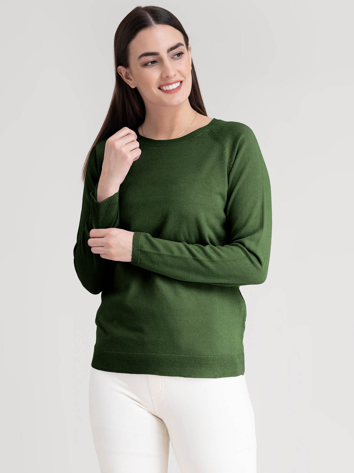 Raglan Sleeve Knit Sweater - Olive