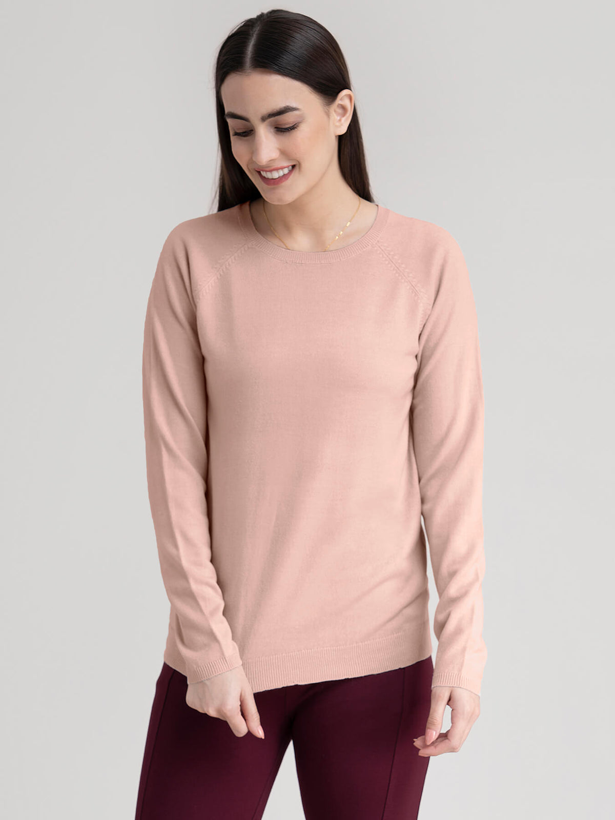 Raglan Sleeve Knit Sweater - Dusty Pink