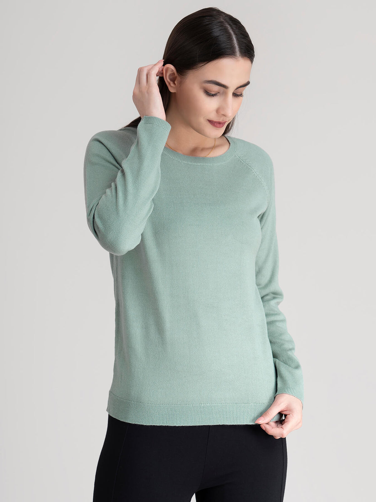 Raglan Sleeve Knit Sweater - Sap Green