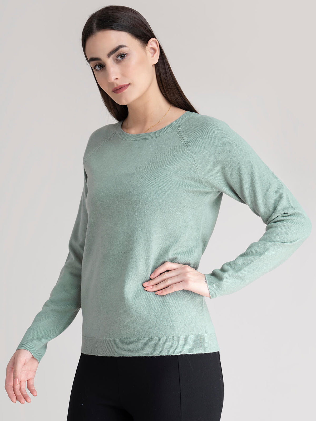 Raglan Sleeve Knit Sweater - Sap Green