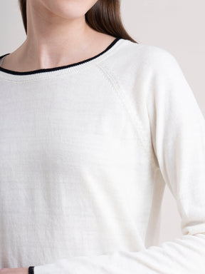 Raglan Sleeve Colour Block Sweater - White And Black