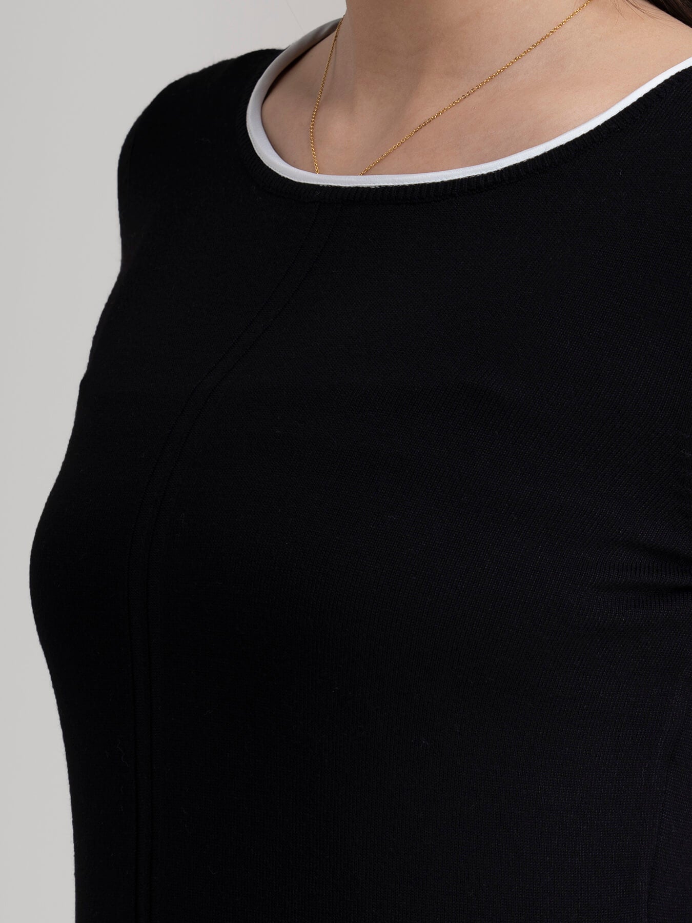 Round Neck Colour Block Sweater Dress - Black