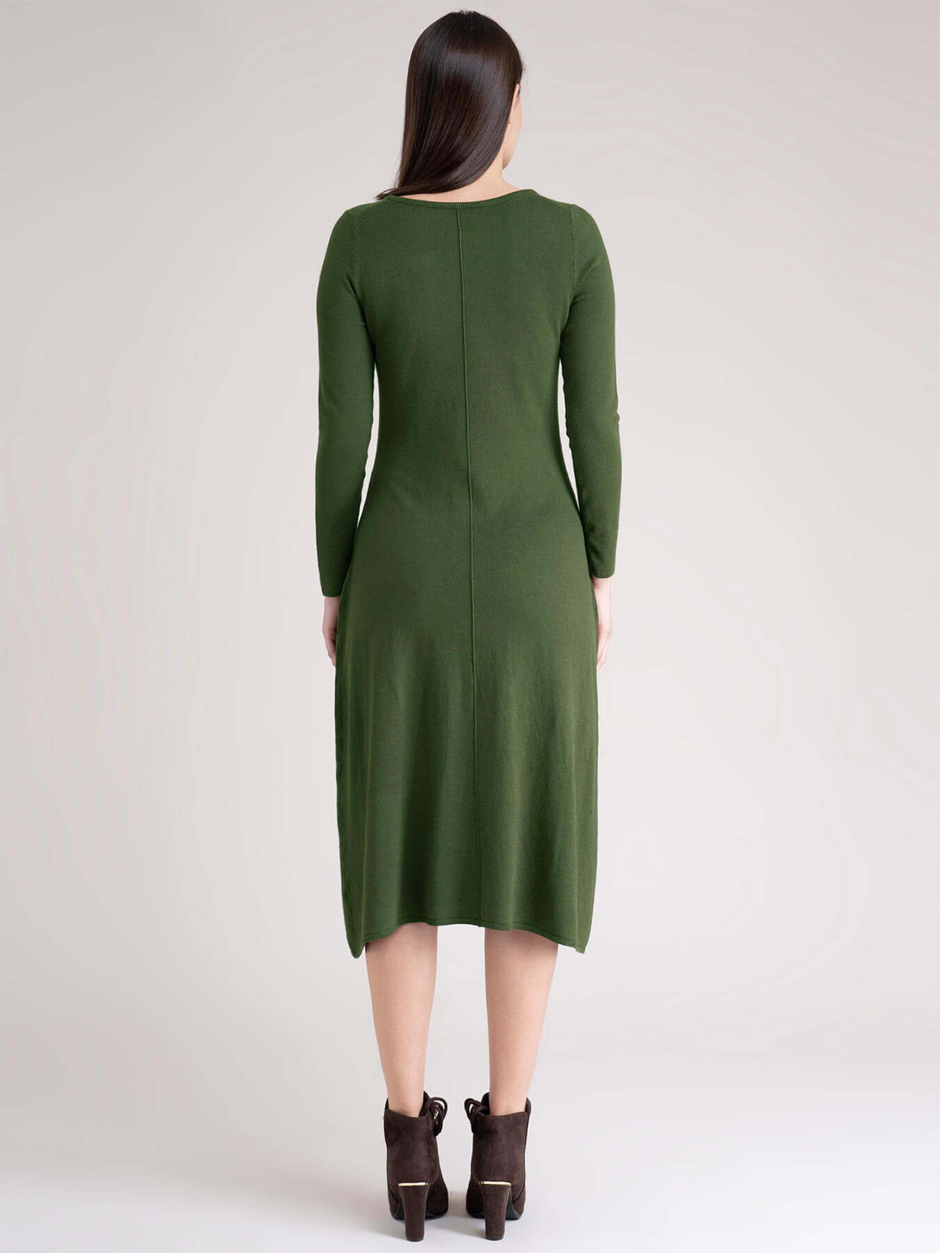 Round Neck Knit Sweater Dress - Olive