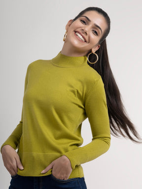 LivSoft Band Neck Sweater - Acid Green