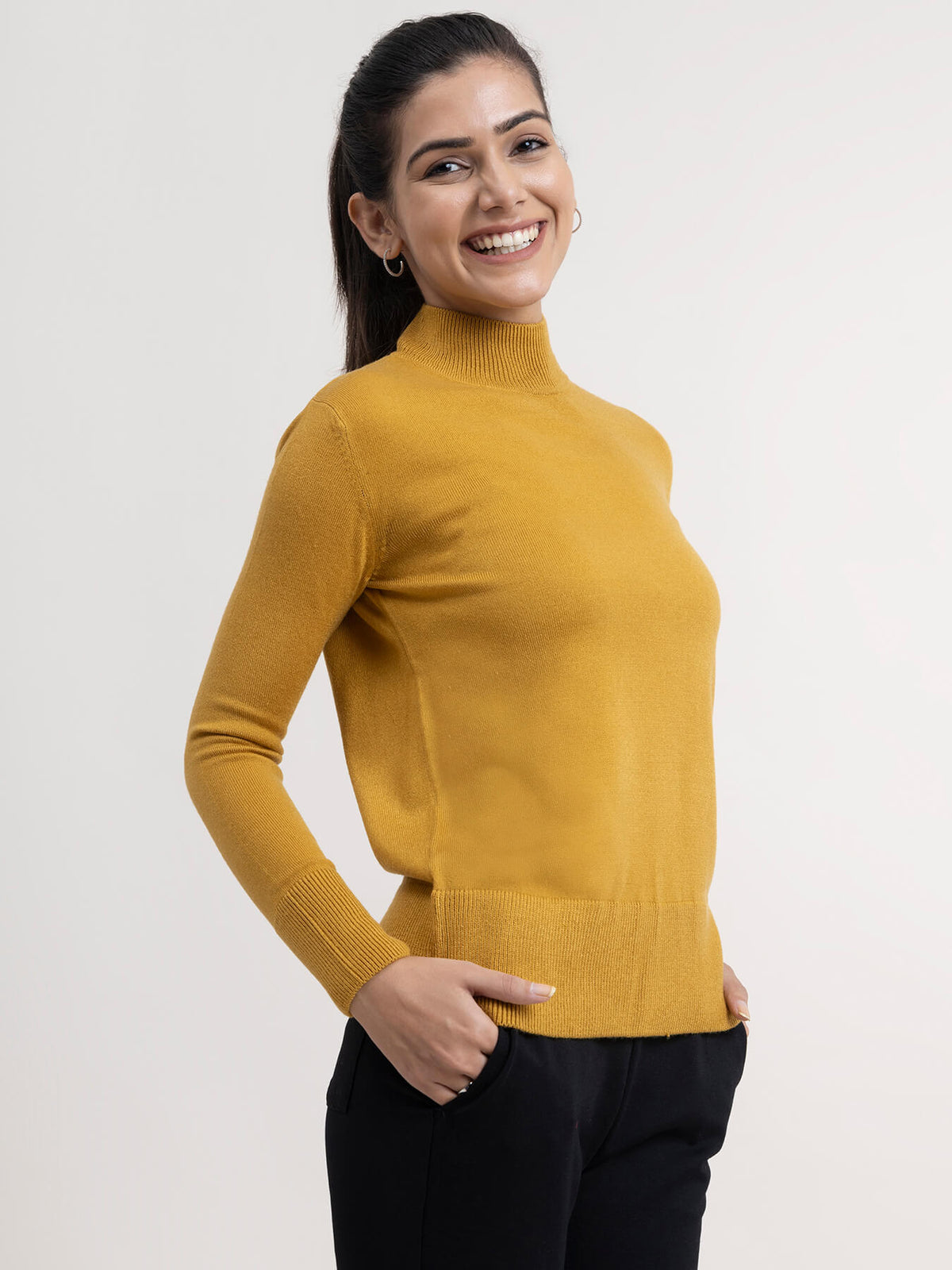 LivSoft Band Neck Sweater - Mustard