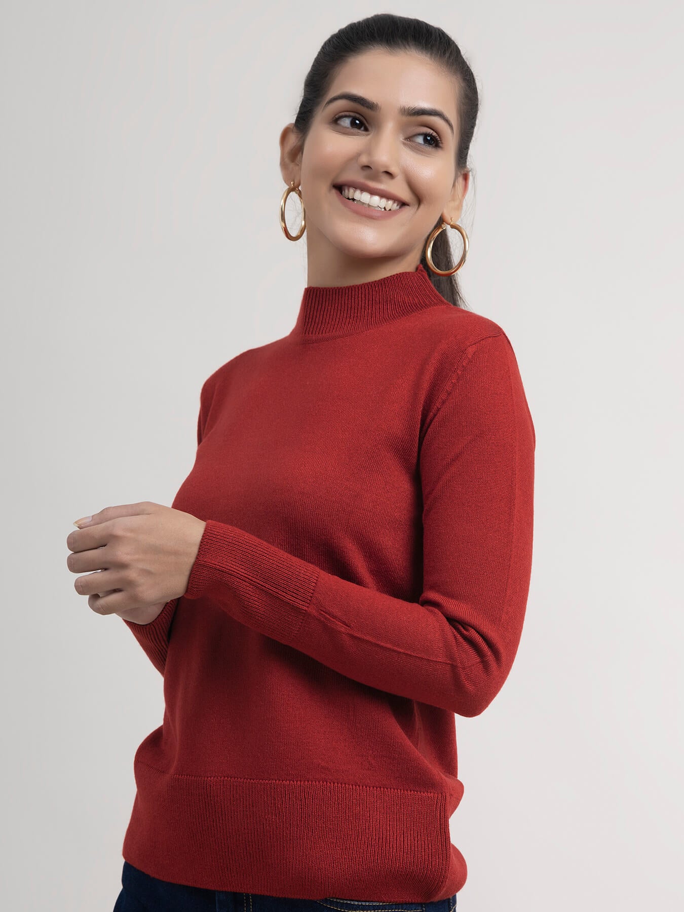 LivSoft Band Neck Sweater - Red