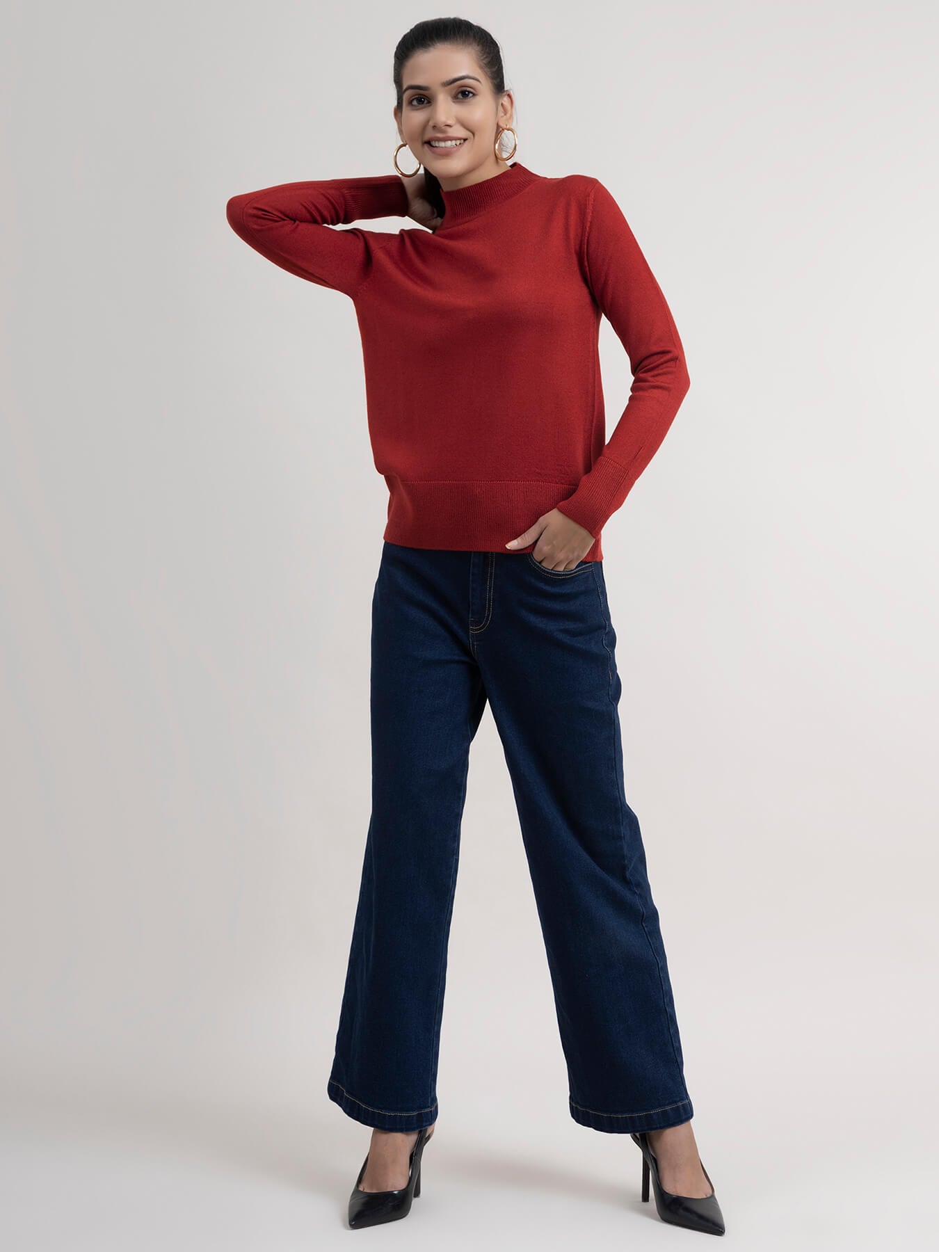 LivSoft Band Neck Sweater - Red