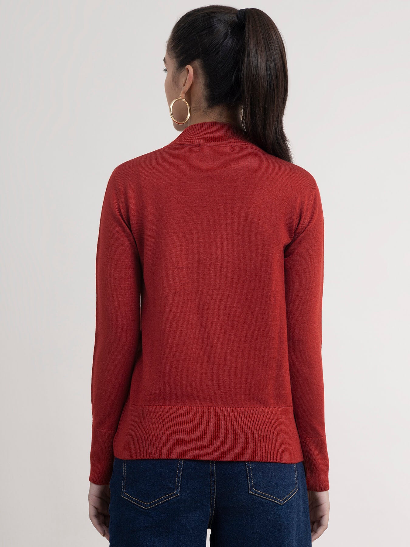 LivSoft Band Neck Sweater - Red