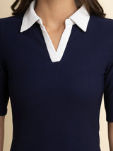 LivIn Contrast Collar Dress - Navy And White