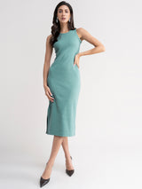 Ribbed Knit Bodycon Dress - Sap Green