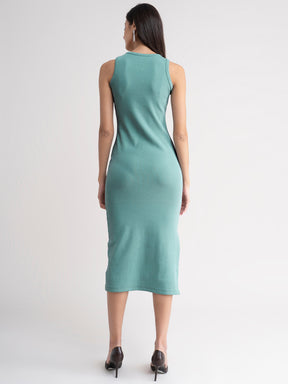 Ribbed Knit Bodycon Dress - Sap Green