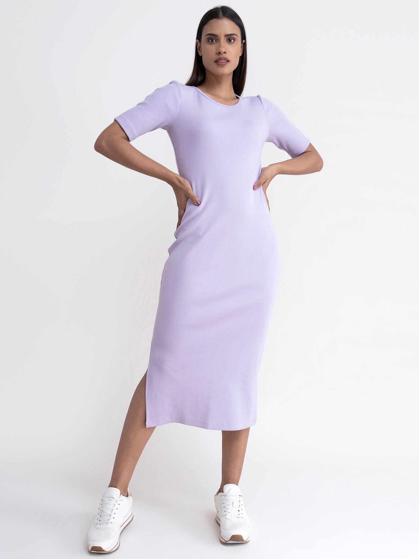 Ribbed Knit Bodycon Dress - Lilac