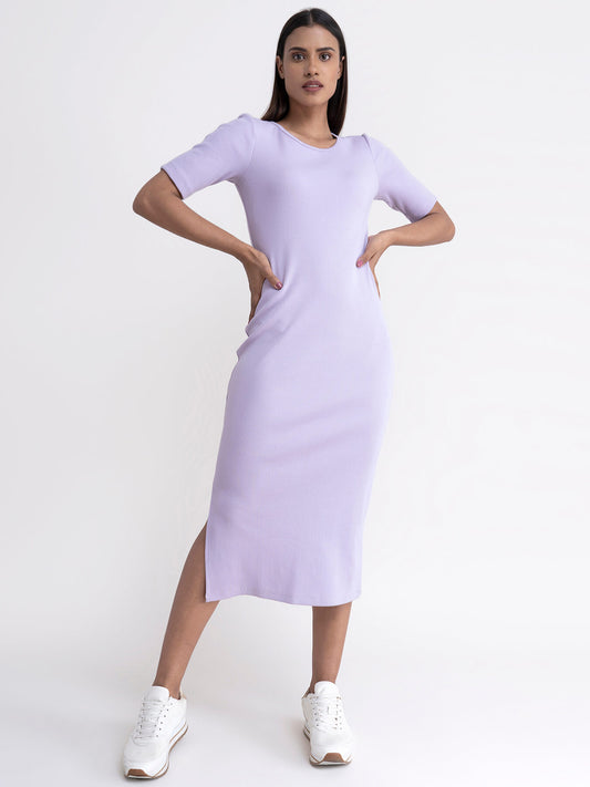 Ribbed Knit Bodycon Dress - Lilac