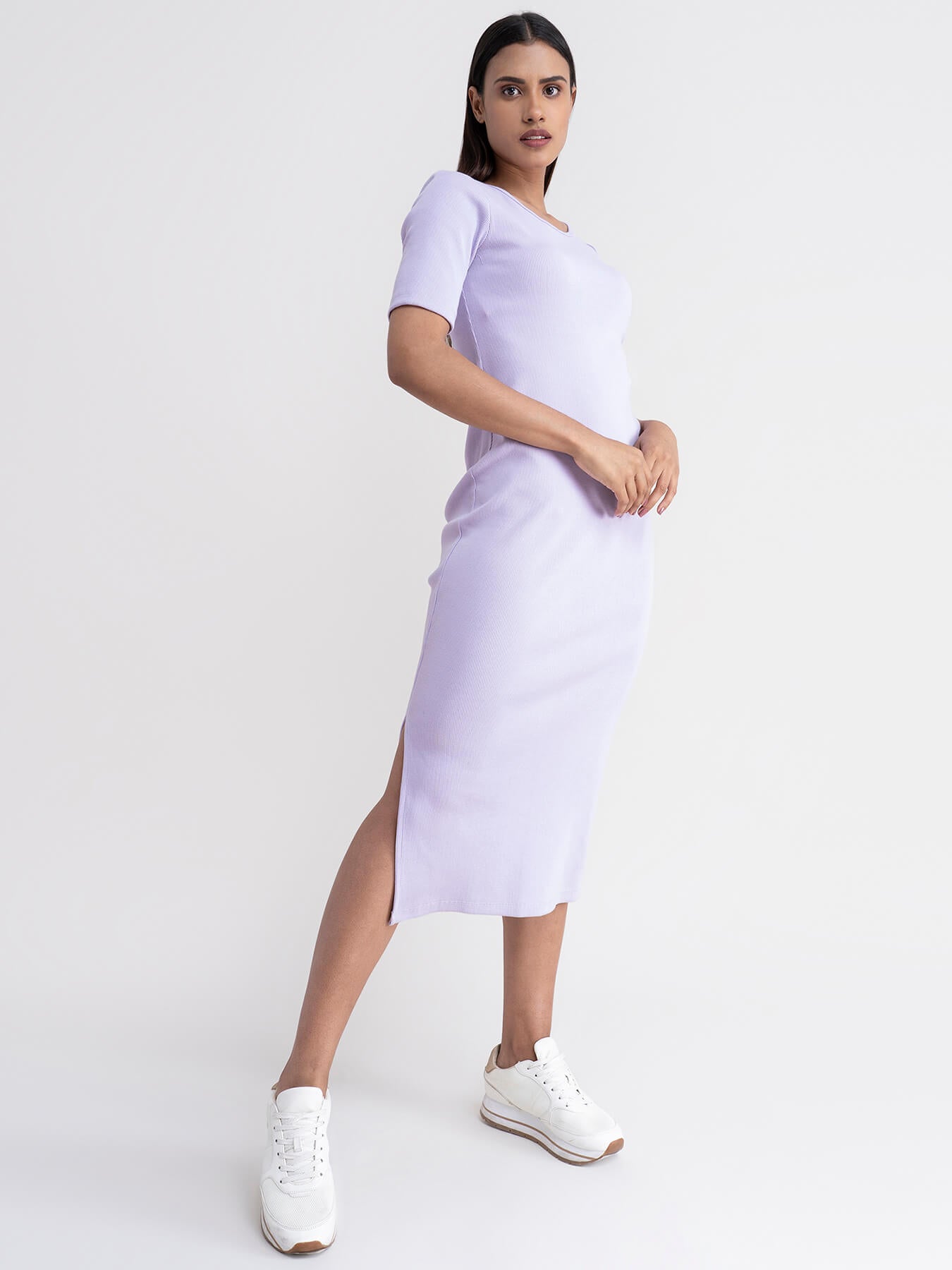 Ribbed Knit Bodycon Dress - Lilac