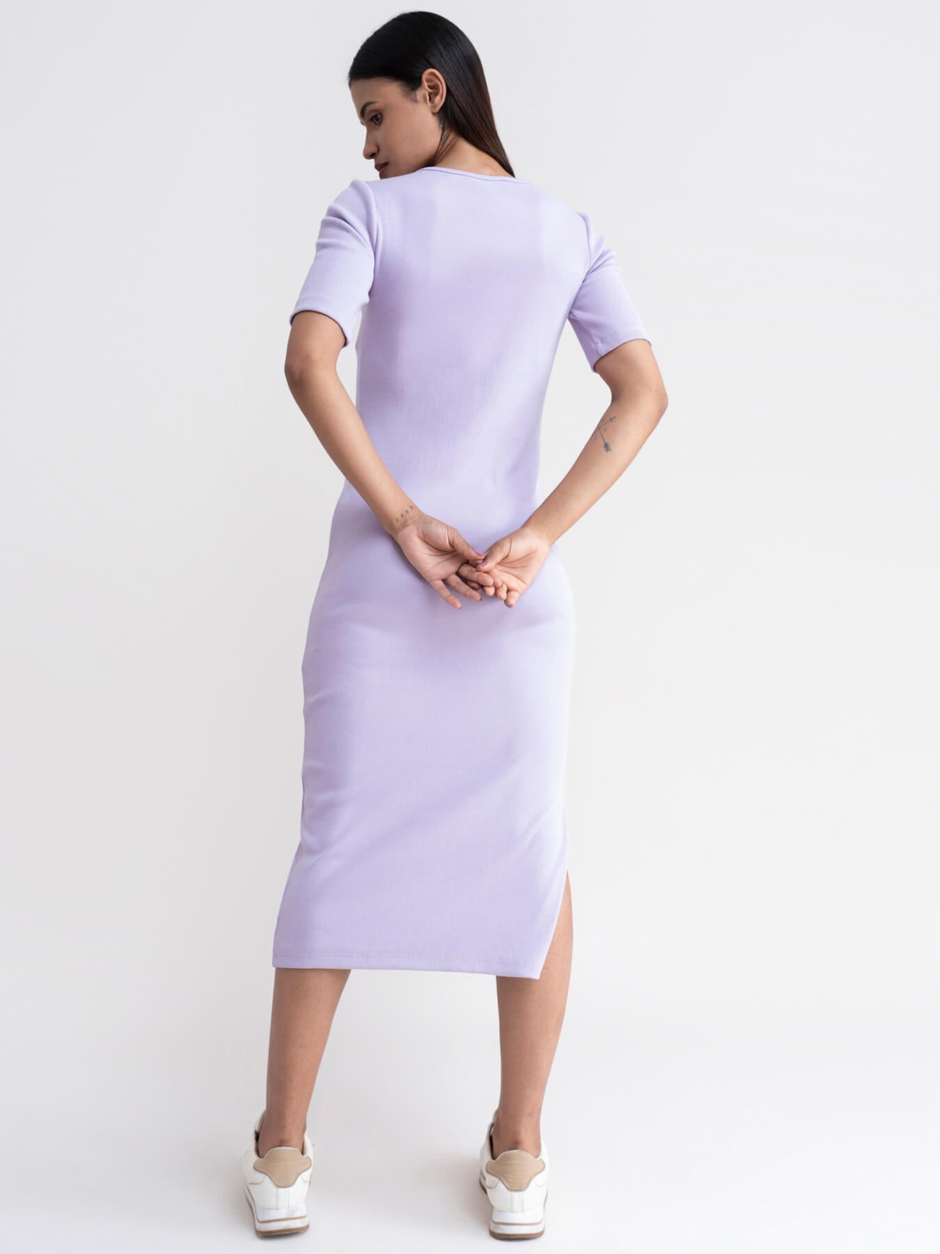 Ribbed Knit Bodycon Dress - Lilac