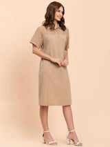 Lace Detail Shift Dress - Beige