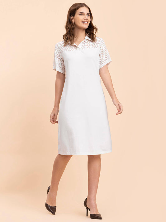 Lace Detail Shift Dress - White