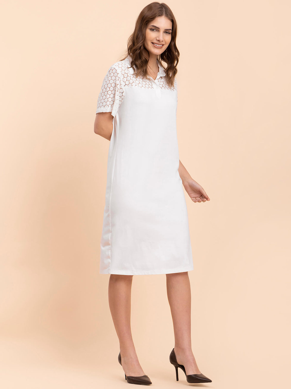 Lace Detail Shift Dress - White